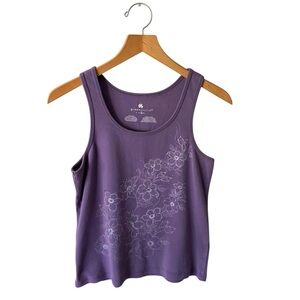 Greensource Organic Cotton Purple Floral Rhinestone Sparkly Womens Tank Top Sz L